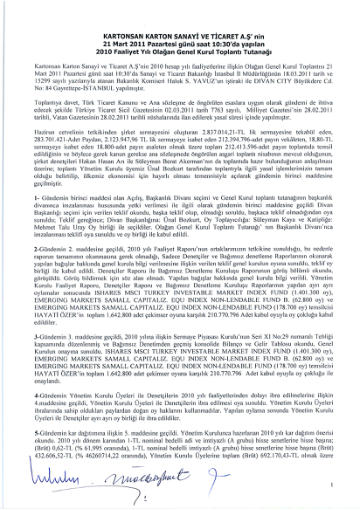 21/03/2011 Tarihli Olağan Genel Kurul Toplantı Tutanağı