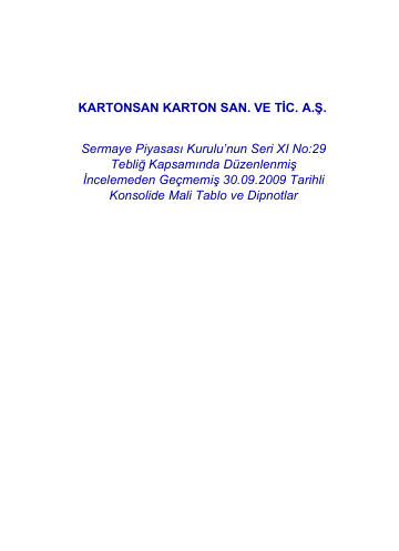 Mali Tablo ve Dipnotlar 09/2009
