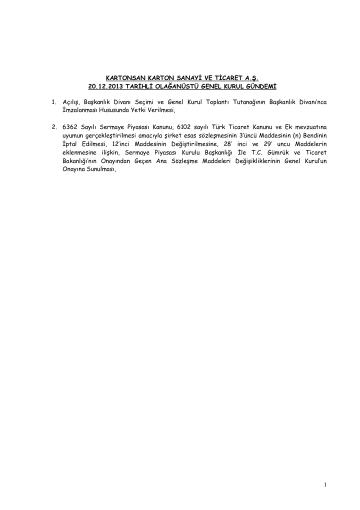 Olağanüstü Genel Kurul Toplantı Gündemi