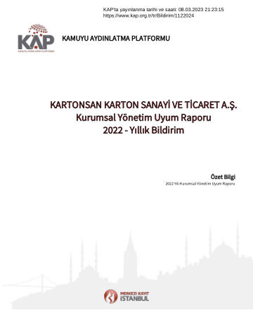 Kartonsan 2022 Yılı Kurumsal Yönetim İlkeleri Uyum Raporu Bildirimi