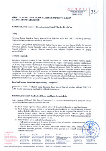 Kartonsan Denetçi Raporu 2019