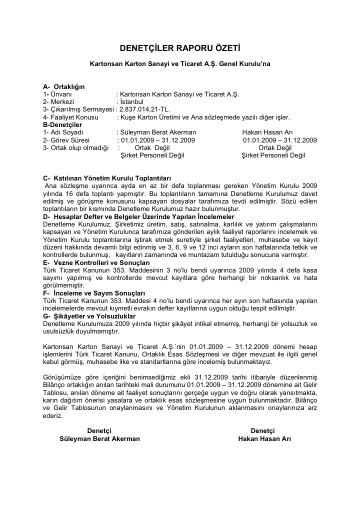 Kartonsan Denetçi Raporu 2009