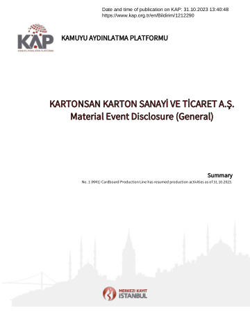 Material Event Disclosure Form - 31/10/2023