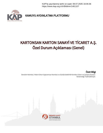 Özel Durum Açıklama Formu 09/07/2025