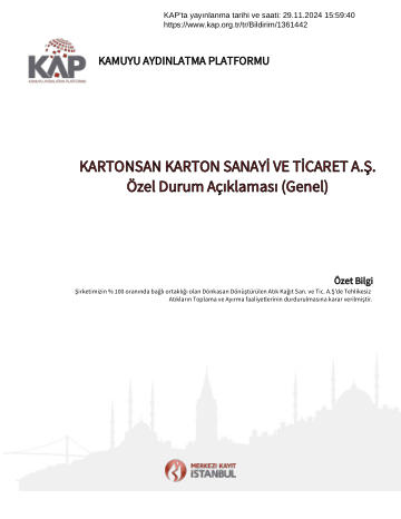 Özel Durum Açıklama Formu 2 - 29/11/2024