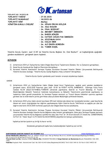 Genel Kurul Yapılması ve Kâr Dağıtım Önerisine İlişkin Yönetim Kurulu Kararı