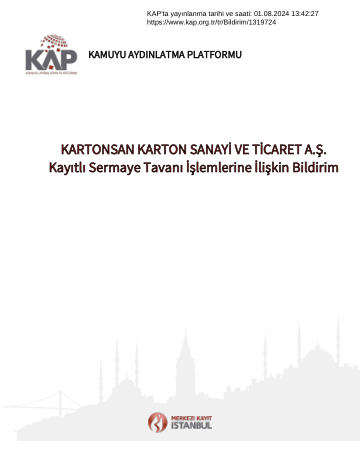 01/08/2024 Tarihli Özel Durum Açıklaması-Kayıtlı Sermaye Tavanı Tescil