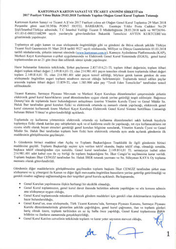 29/03/2018 Tarihli Olağan Genel Kurul Toplantı Tutanağı