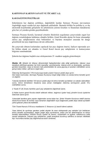 2013 Yılı Şirket Kâr Dağıtım Politikası
