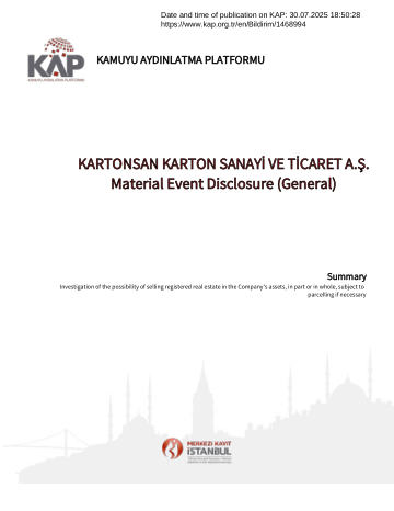 Material Event Disclosure Form 30/07/2025