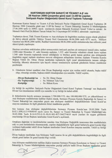 28.06.2006 İmtiyazlı Paylar Toplantı Tutanağı