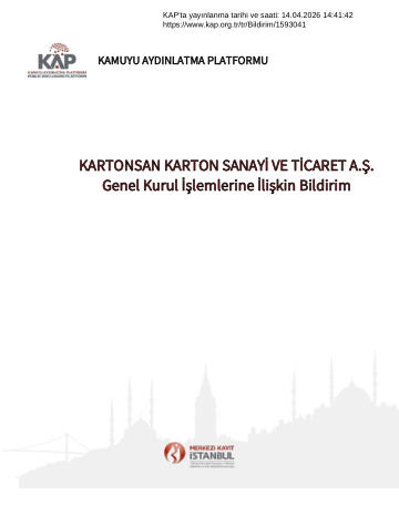 14/04/2026 Tarihli Özel Durum Açıklaması-Genel Kurul Sonuç Bildirimi
