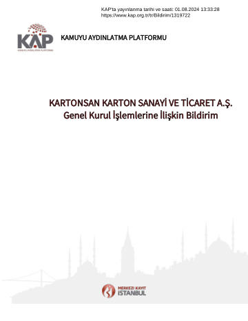 01/08/2024 Tarihli Özel Durum Açıklaması-Genel Kurul Tescil